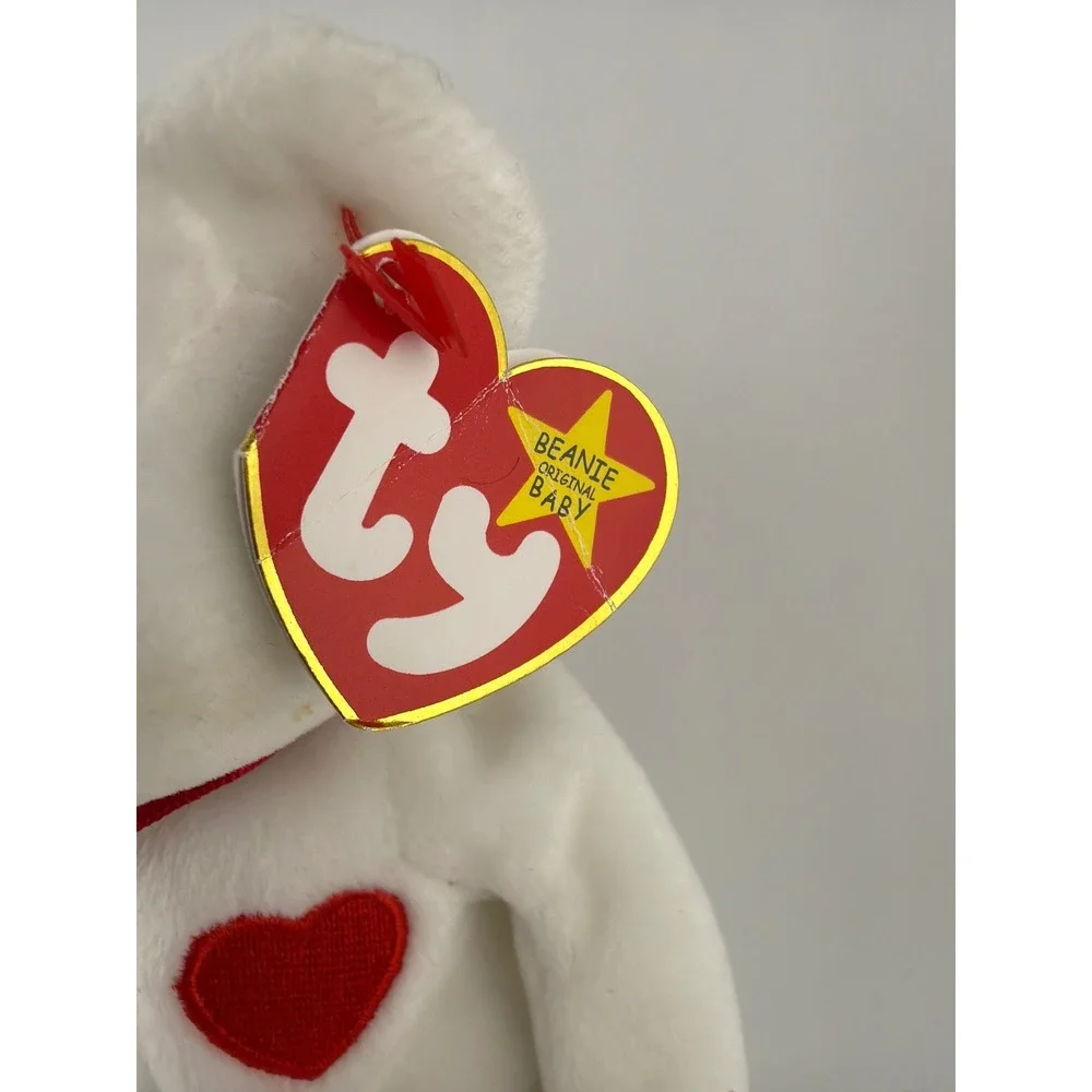 Ty Valentino Beanie Baby Bear Small White Red Heart Vintage Y2K‎ Retro Plush